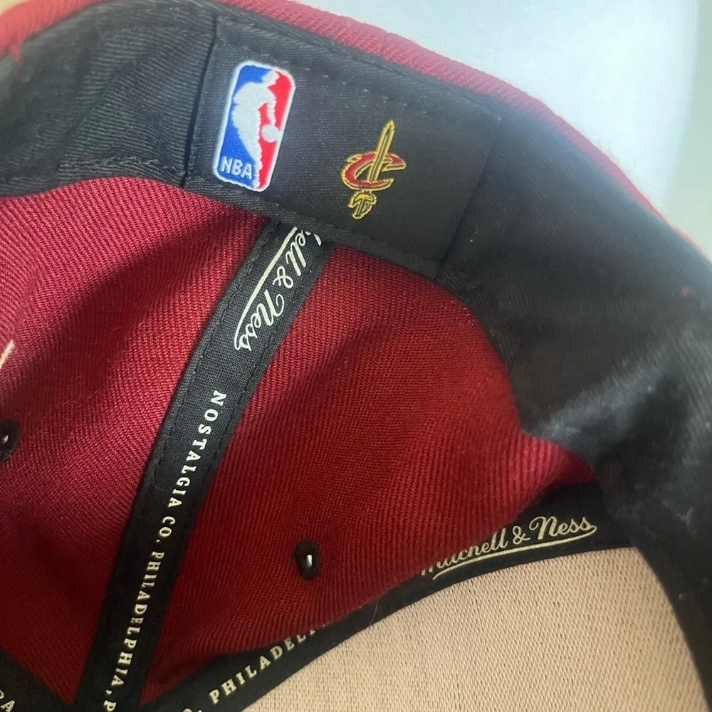 Red And Black Mitchell and Ness Cleveland Cavilers SnapBack Hat - Athleisure